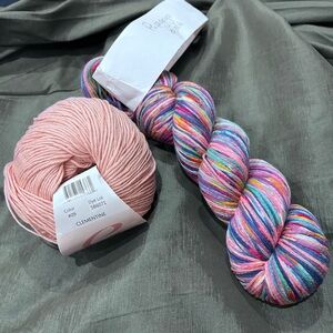 2 Skein Cotton Yarn Set, pink and Multicolored